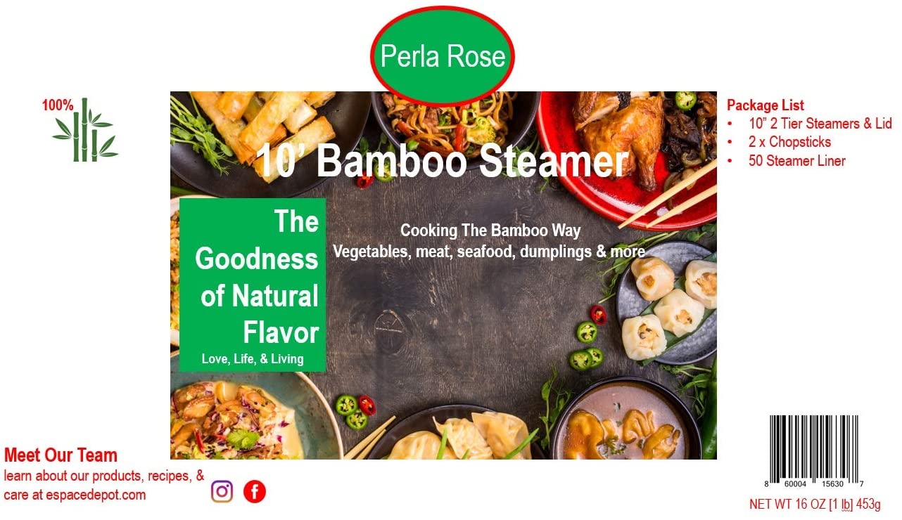2-Tier Bamboo Steamer for Cooking Dumplings, Vegetables, Meat